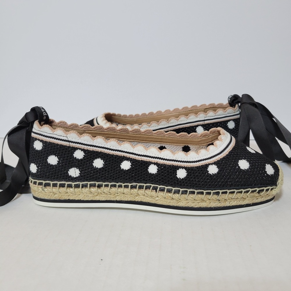 Kate Spade Black White Polka Dot & ankle ties Ballet Flat Women's Sz 6 B